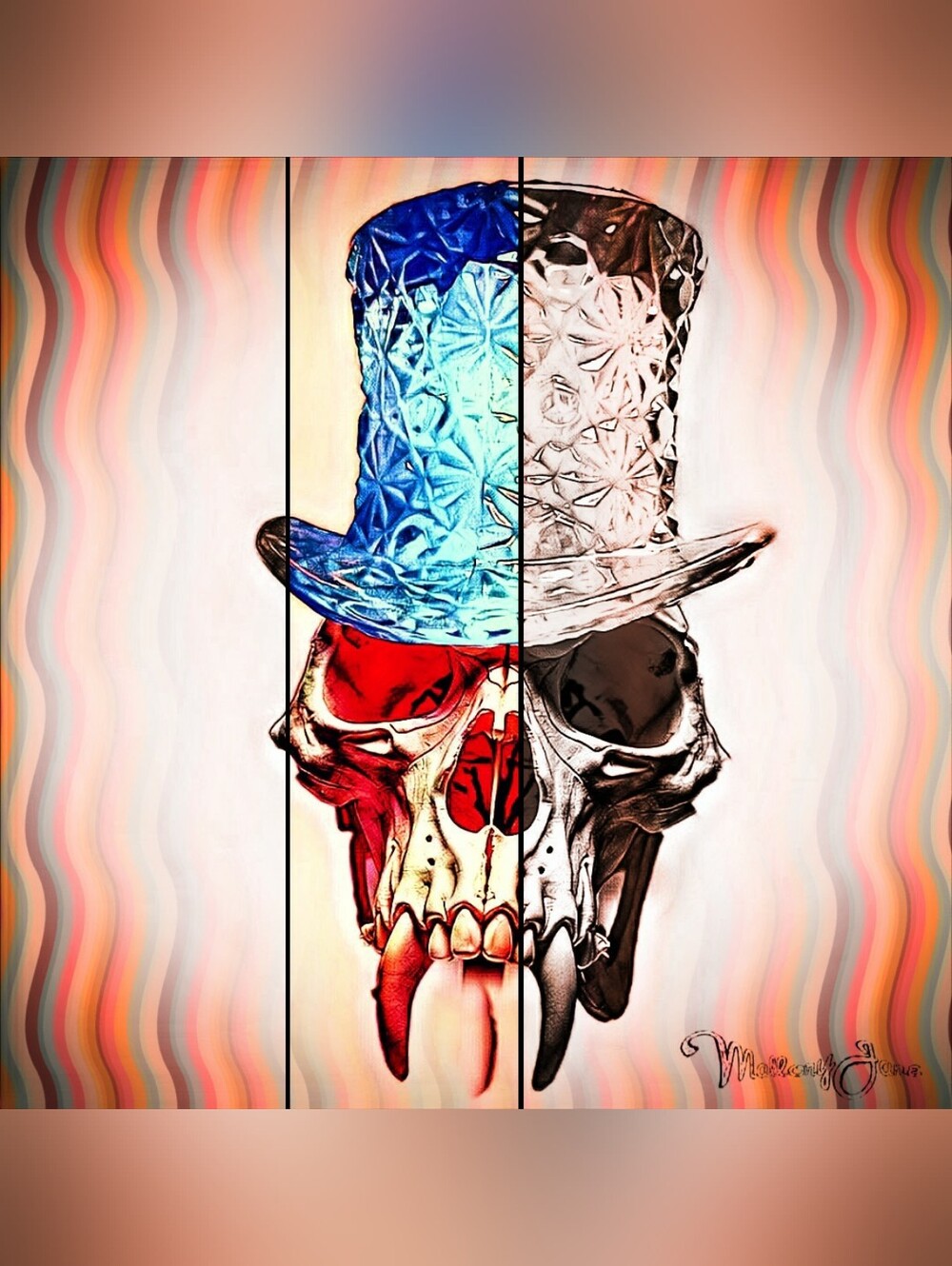 "The Great Split" MCM-Gothic Skull Pop Art Triptych - Canvas/Frame Option 18x18"
